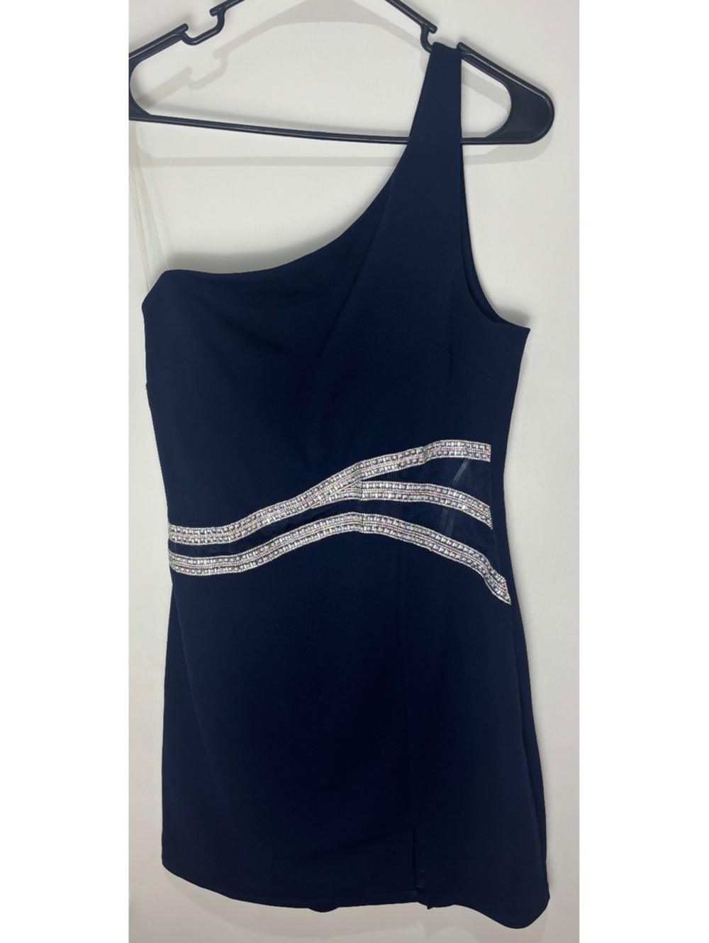 Speechless Large Navy One Shoulder Beaded Rhinestone Cutout Cocktail Dress NWT